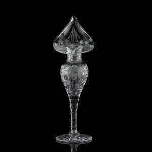 Appraisal: A Cut Glass Jack-in-the-Pulpit Vase with Daisies and Butterflies Height