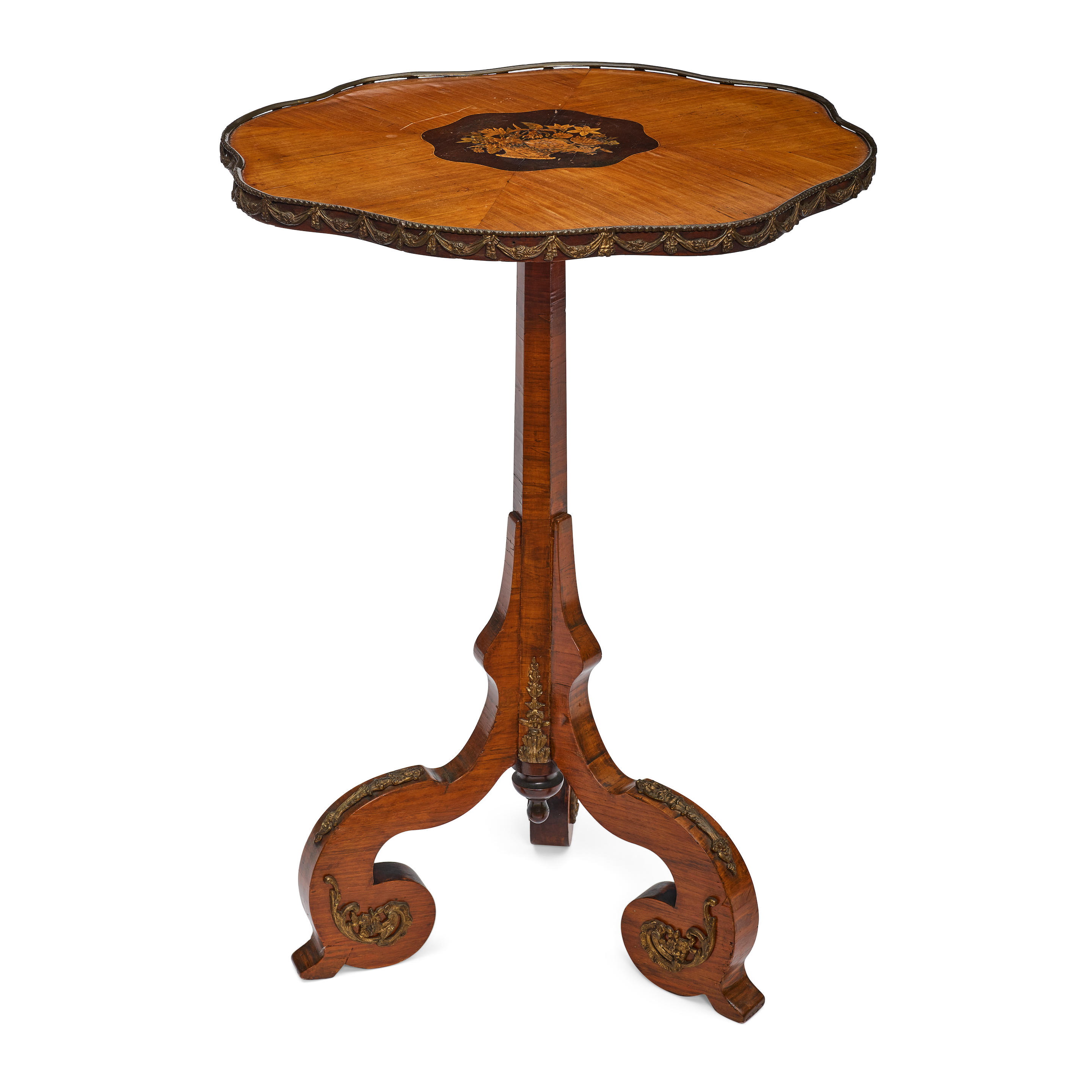 Appraisal: A NAPOLEON III STYLE GILT METAL MOUNTED MARQUETRY OCCASIONAL TABLE