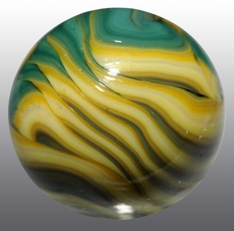 Appraisal: Christensen Tri-Colored Flame Marble Description Light yellow base with green