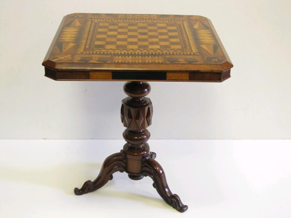 Appraisal: A th Century Games Table with marquetry specimen inlaid top