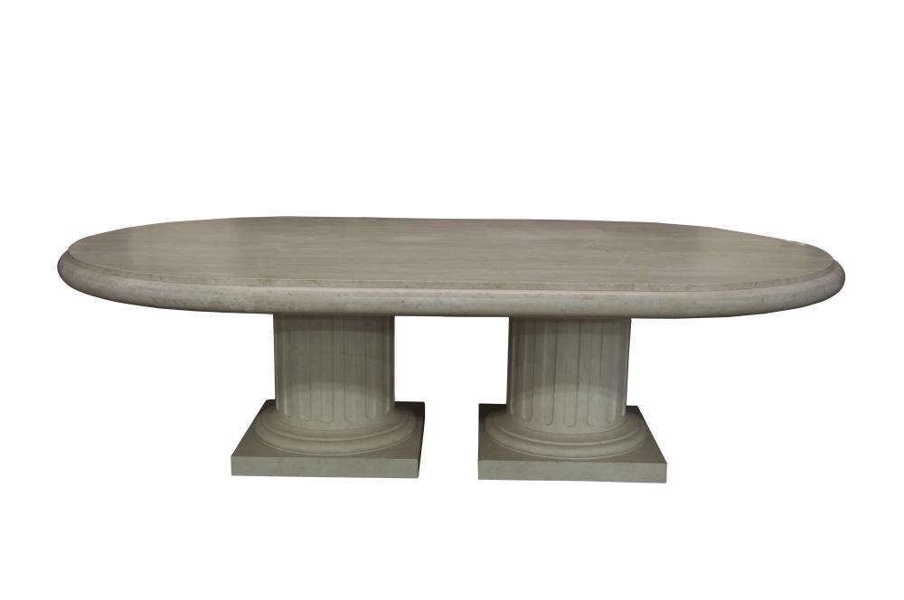 Appraisal: TWIN PEDESTAL STONE TOP DINING TABLEthe top x inches Condition