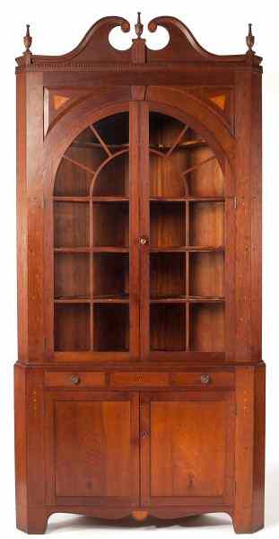 Appraisal: Chippendale Style Inlaid Corner Cupboardcustom made circa s cherry with