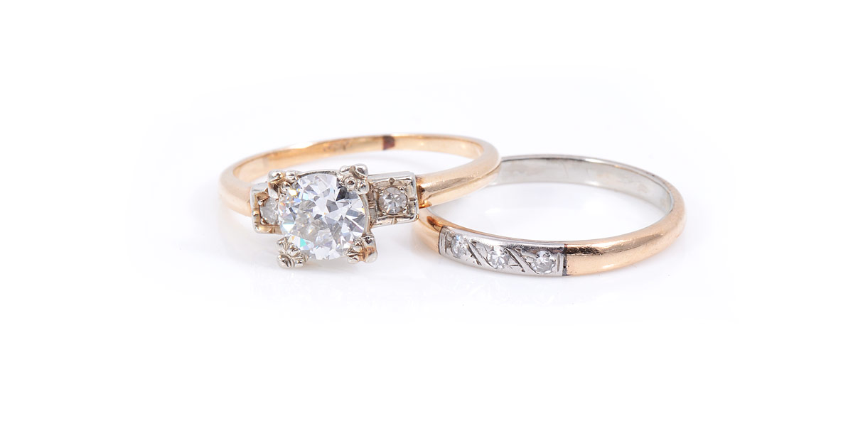 Appraisal: DIAMOND BRIDAL SET RING AND WEDDING BAND K yellow gold