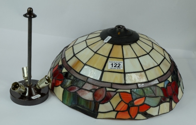 Appraisal: Large leaded glass Tiffany style ceiling lamp and bracket decorated