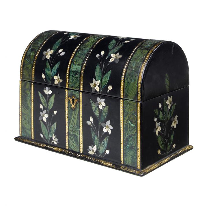 Appraisal: A VICTORIAN PAPIER M CH STATIONERY BOX painted to resemble