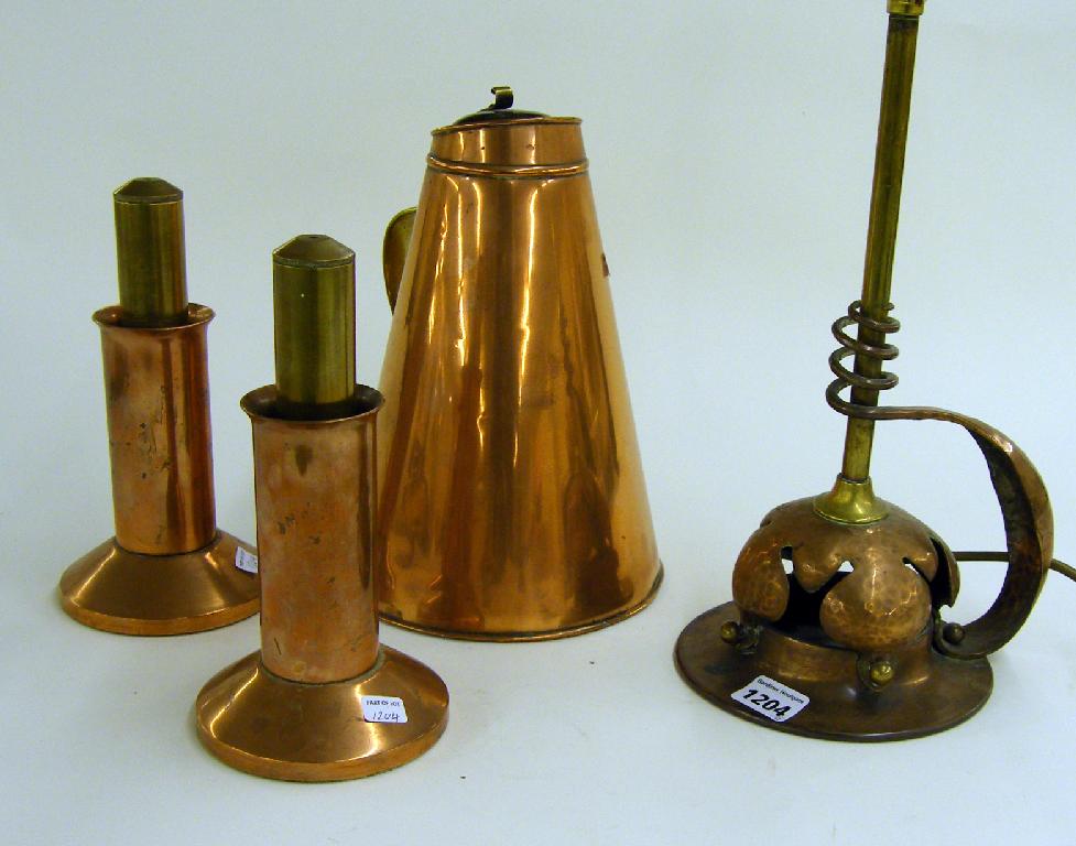 Appraisal: Arts Crafts planished copper and brass table lamp tapered copper