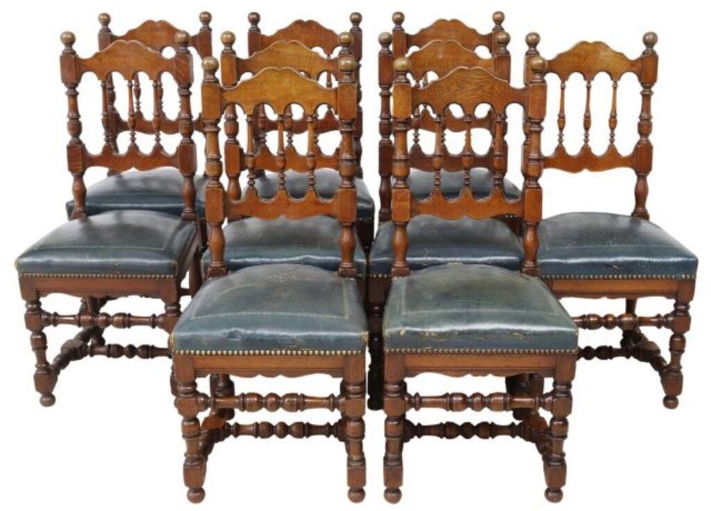 Appraisal: lot of French oak spindle-back dining chairs th c having