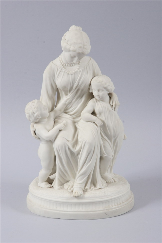 Appraisal: PARIAN WARE FIGURAL GROUP Depicting classical mother and her two