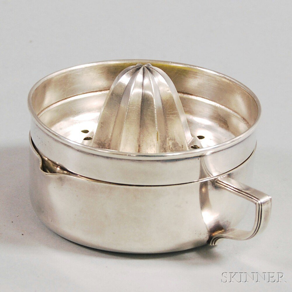 Appraisal: Modern Sterling Silver Two-piece Citrus Juicer marks rubbed with pierced