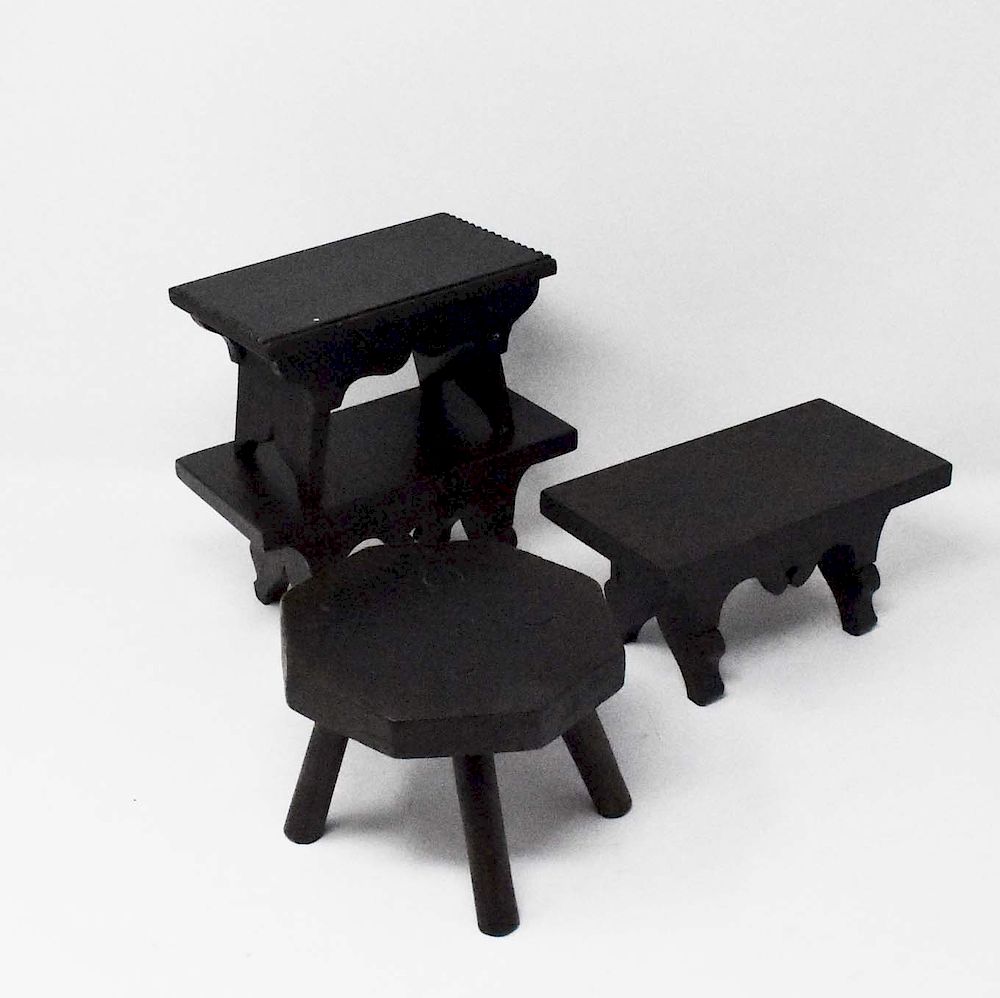 Appraisal: pieces miniature furniture pieces miniature wood footstools signed Tom King