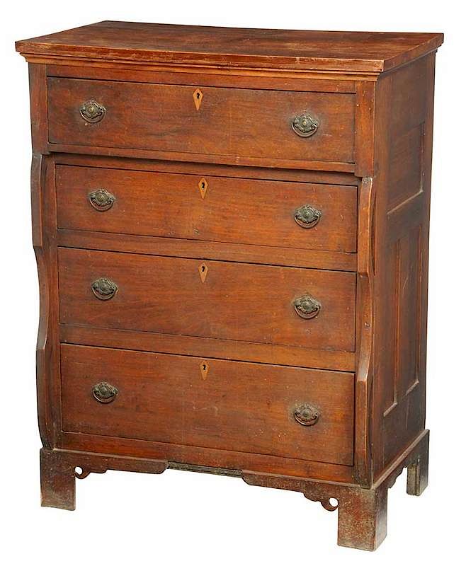 Appraisal: Southern Inlaid Walnut Four Drawer Chest probably Western North Carolina