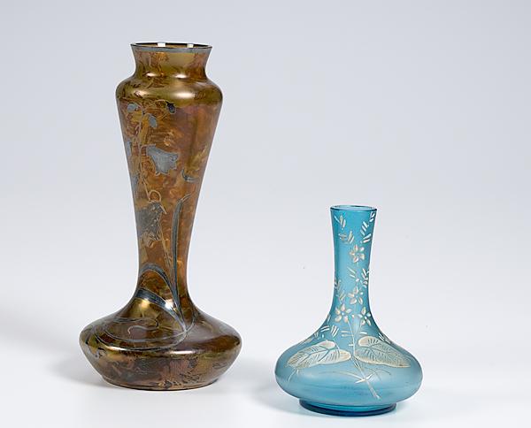 Appraisal: TWO ART GLASS VASES th century art glass vase mottled