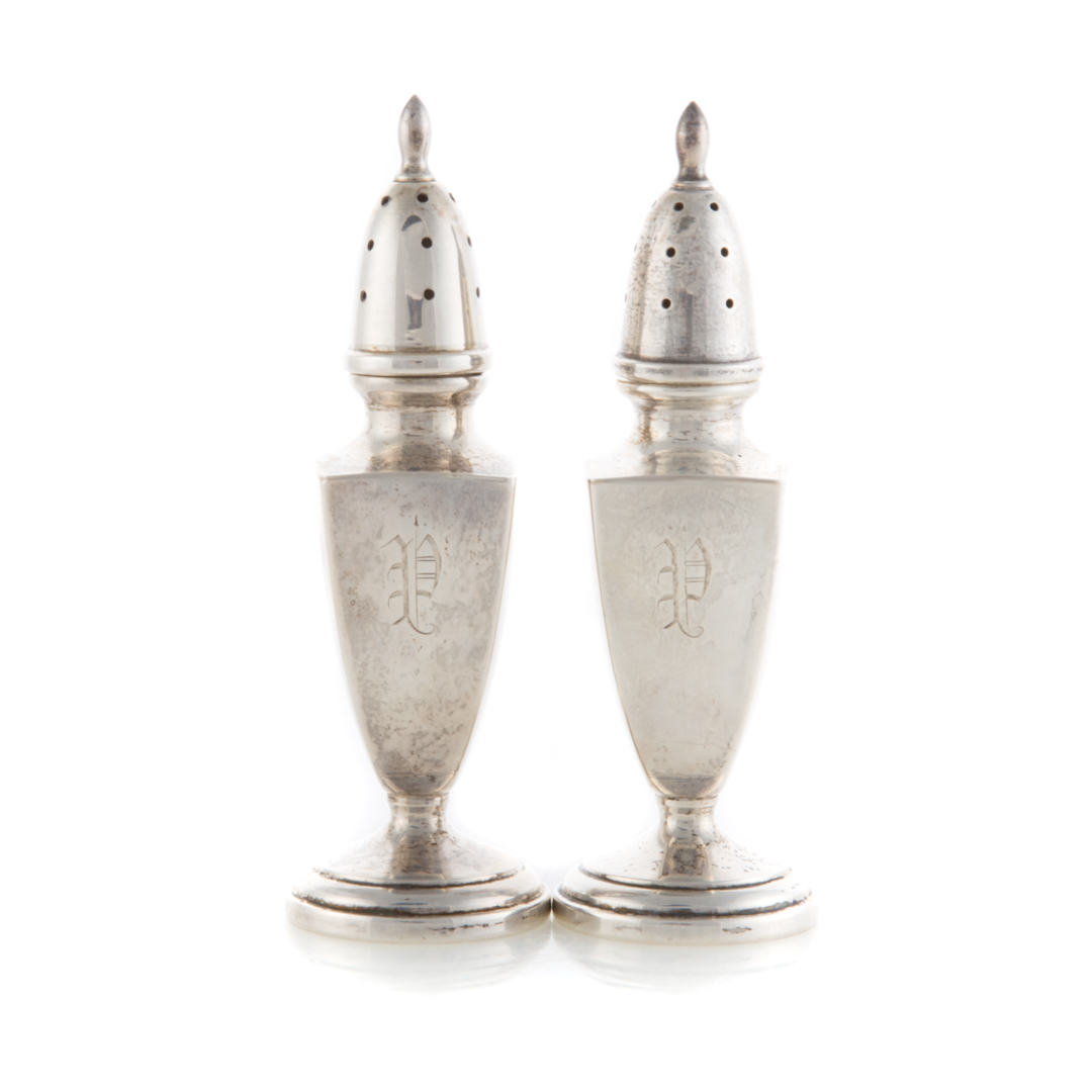 Appraisal: Stieff sterling silver salt pepper set in H Condition Monogrammed