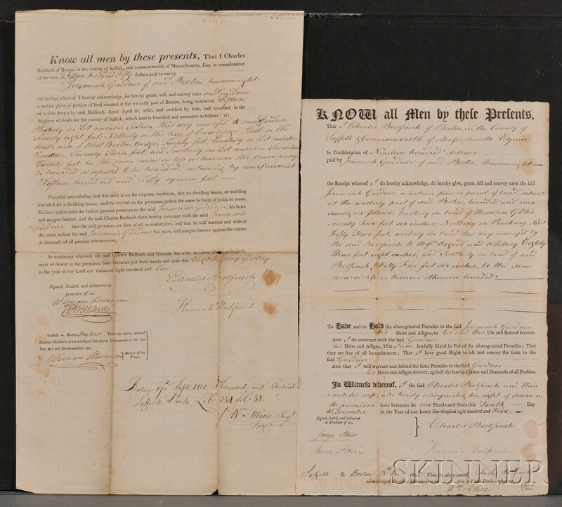 Appraisal: Bulfinch Charles - Three articles signed documents and land deeds