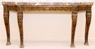 Appraisal: FRENCH CARVED GILT CONSOLE TABLE MARBLE TOP C FRENCH CARVED