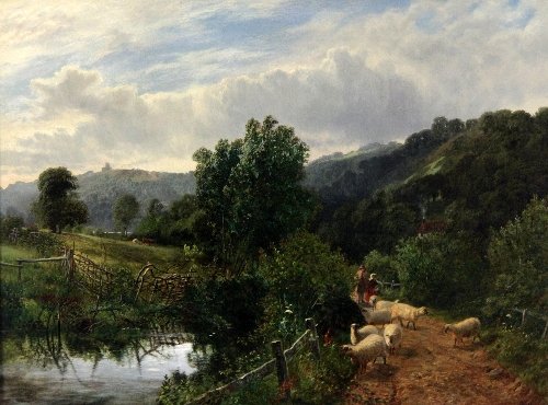 Appraisal: George Vicat Cole Rural Landscape with Figures and Sheep oil