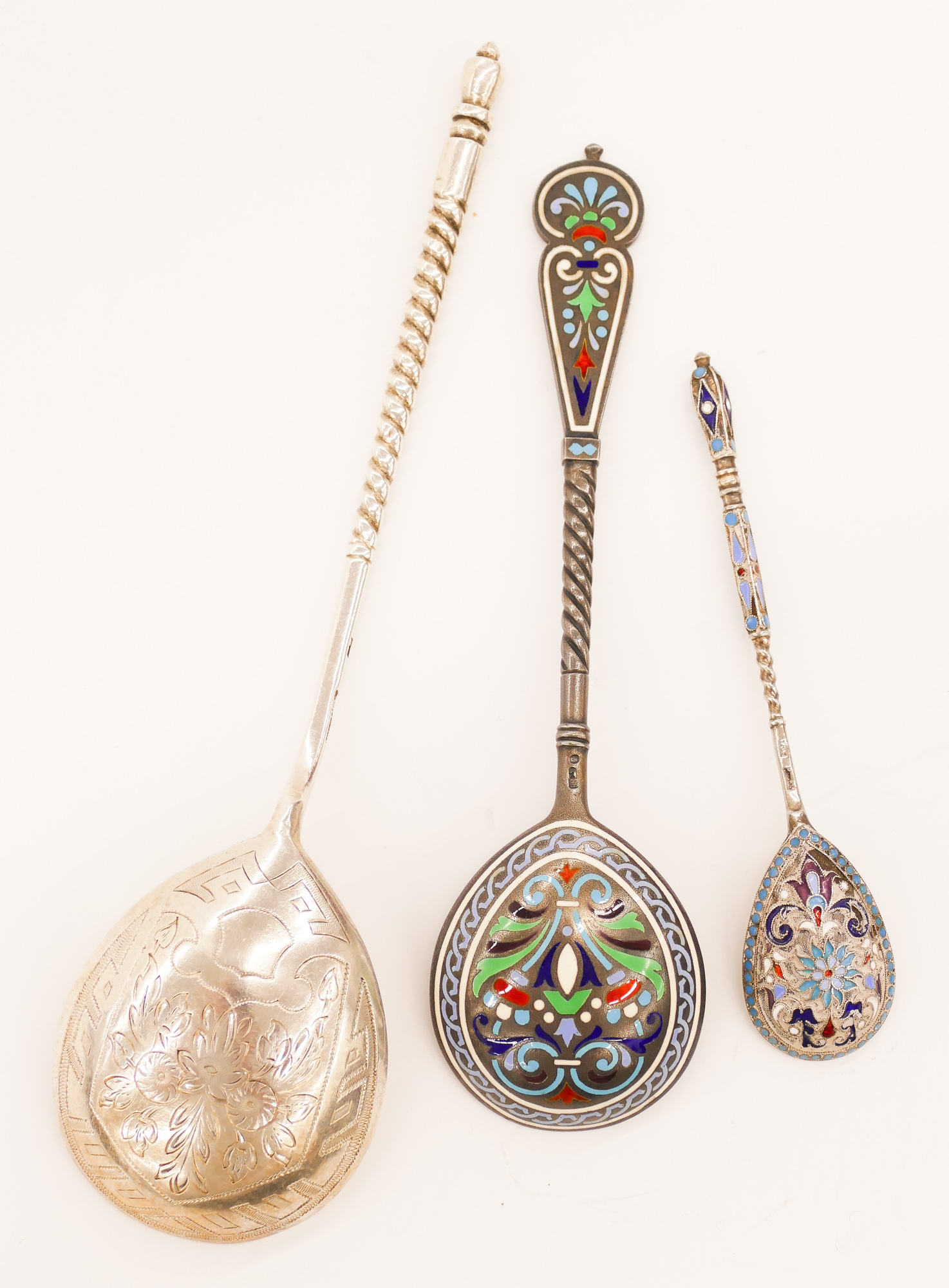 Appraisal: pc Old Russian Enameled Silver Spoons to Long Includes a