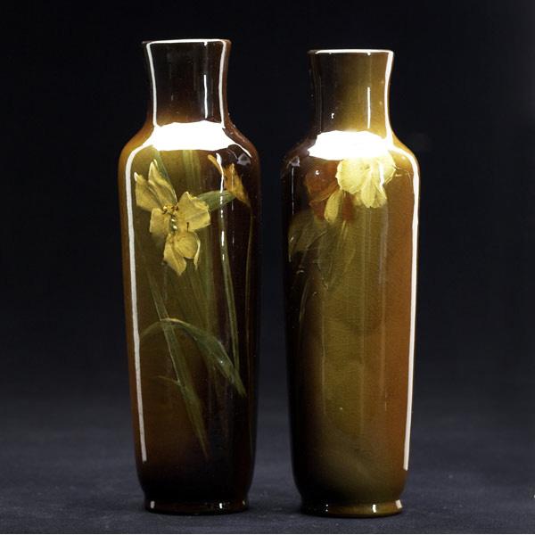 Appraisal: ROSEVILLE Rozane pair of vases painted with golden blossoms Minor