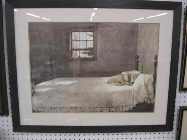 Appraisal: Andrew Wyeth Lithograph ''Master Bedroom'' dog on bed '' x