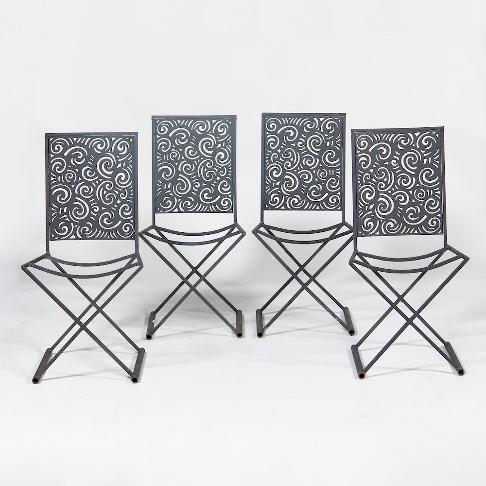 Appraisal: Set of Four Contemporary Cast Iron Side Chairs Lacking seats