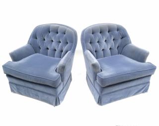 Appraisal: Pair of Blue Tufted Club Chairs Pair of blue tufted