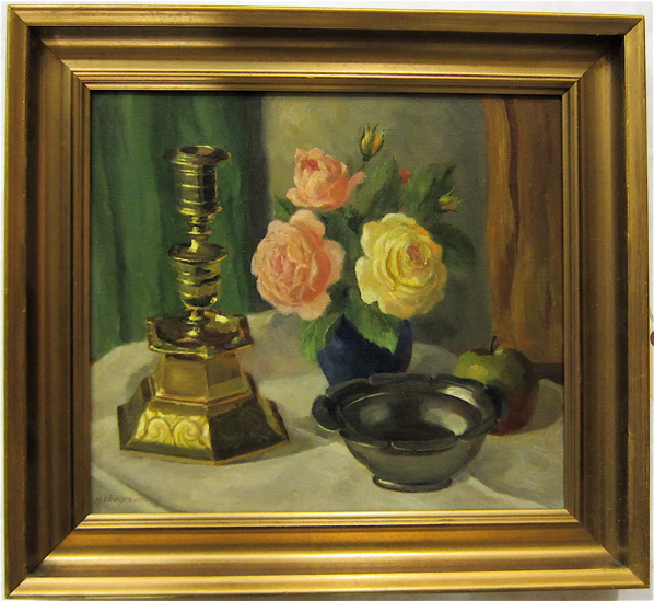 Appraisal: HOLGER LOVGREEN OIL ON CANVAS Danish - Still life with