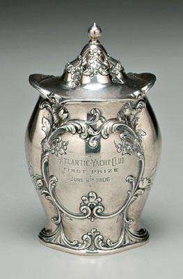 Appraisal: Gorham sterling tea caddy trophy scalloped oval form dome top