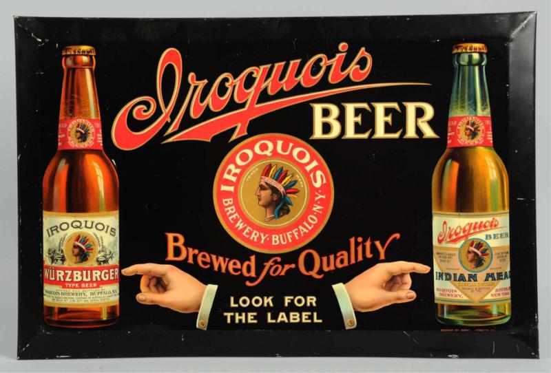 Appraisal: Iroquois Beer Tin Over Cardboard Sign Manufactured by the American