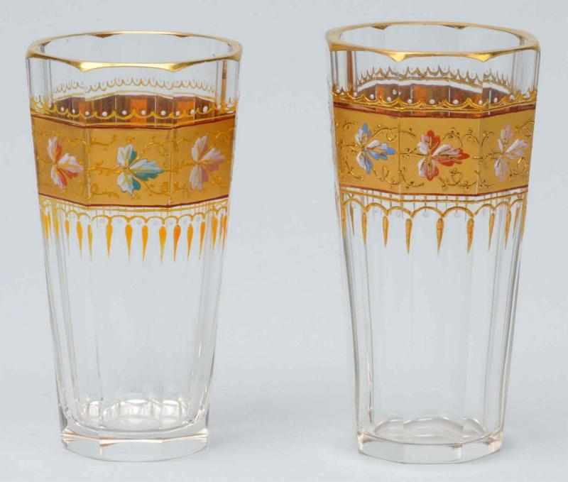 Appraisal: Pair of Moser Tumblers with Gilding Description Shown in Moser