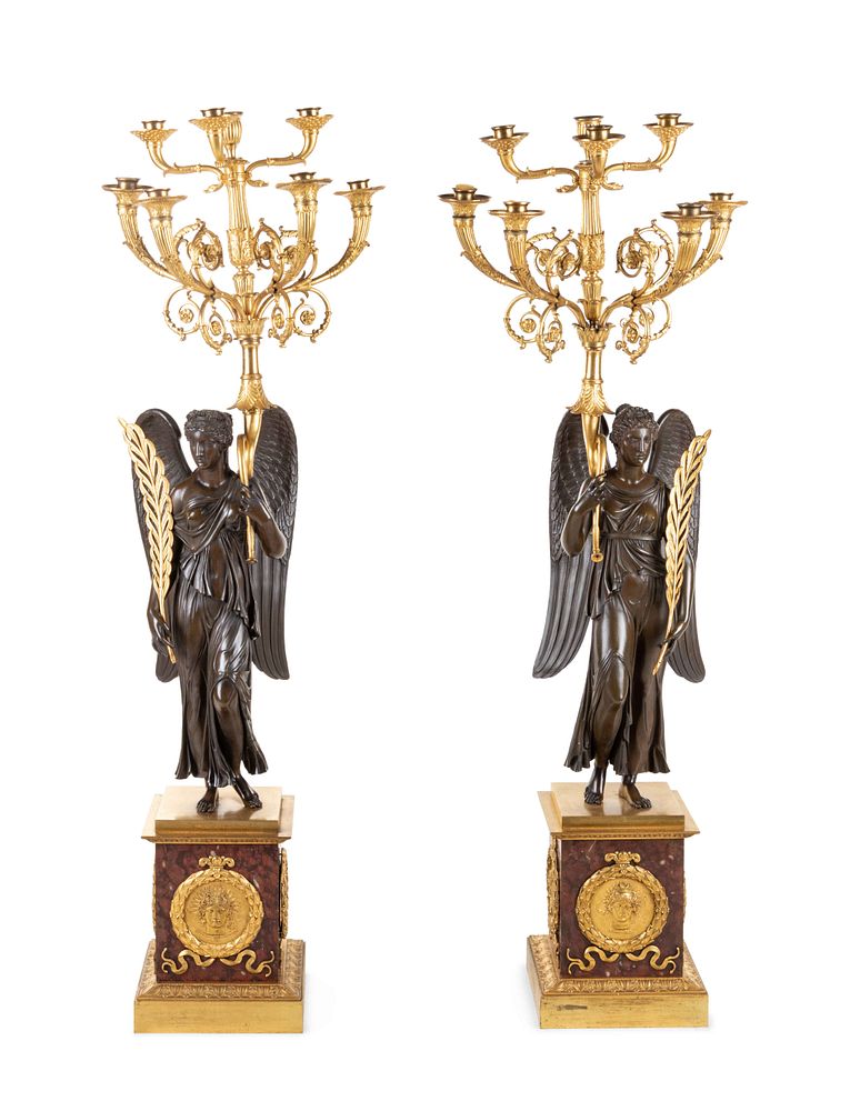 Appraisal: A Pair of Large Empire Style Gilt and Patinated Bronze