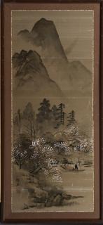 Appraisal: Oriental School Mountainous Landscape th c oil on silk signed