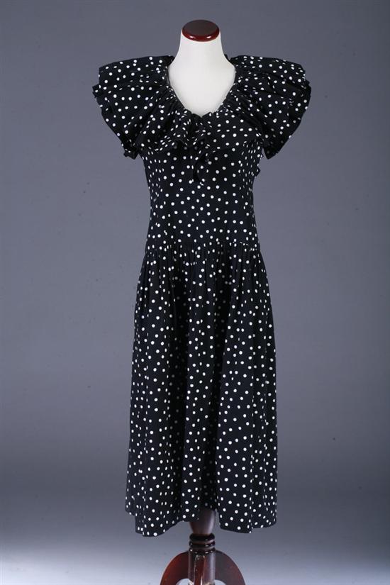 Appraisal: VINTAGE MORTON MYLES BLACK AND WHITE POLKA-DOT DRESS s Drop-waisted