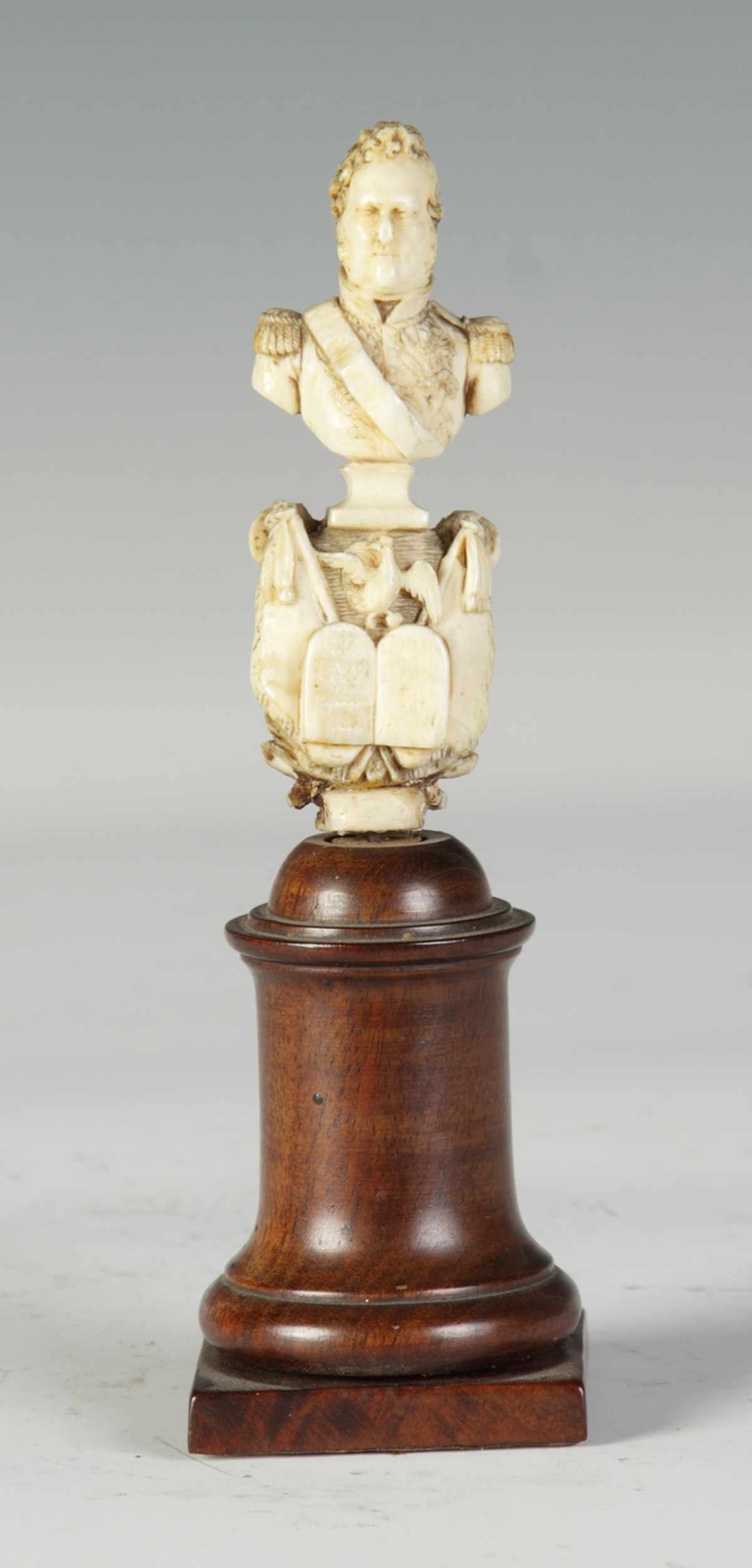 Appraisal: Carved Ivory Military Figure Text on tablets died etc Condition