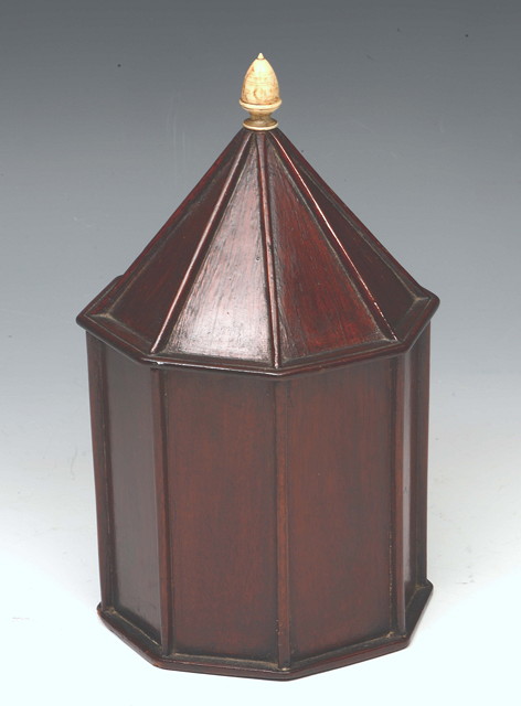 Appraisal: A TH CENTURY MAHOGANY STRING OR CANDLE BOX of octagonal