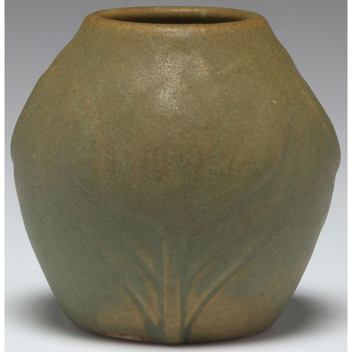 Appraisal: Van Briggle vase ca - shape with a carved crocus