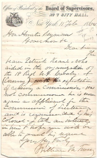 Appraisal: BOSS TWEED AND HIS NEMESIS TWEED WILLIAM MARCY Autograph Letter