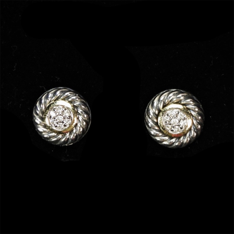 Appraisal: DAVID YURMAN K GOLD STERLING DIAMOND EARRINGS Round sterling silver