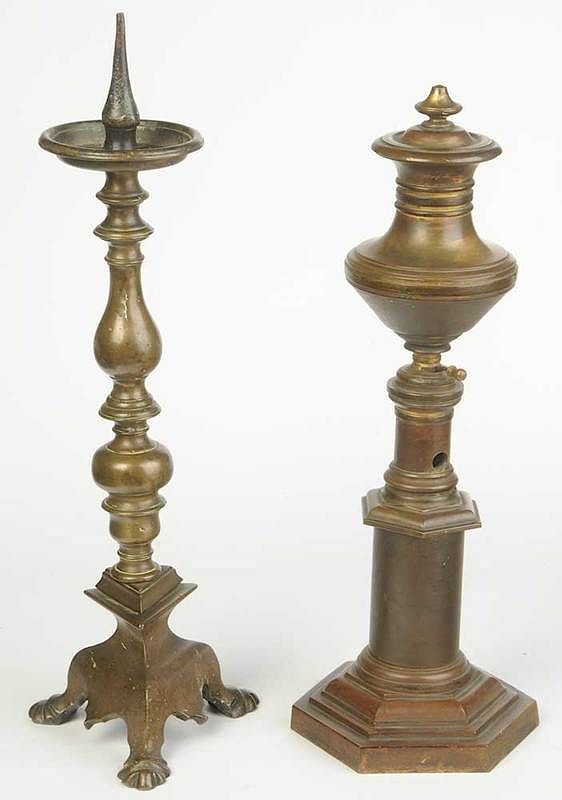 Appraisal: Baroque Bronze Pricket Stick Argon Lamp comprising Continental th century