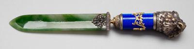 Appraisal: Faberge style letter opener blue enamel post owl tip red