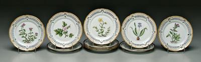 Appraisal: Set of ten porcelain plates Flora Danica style with reticulated