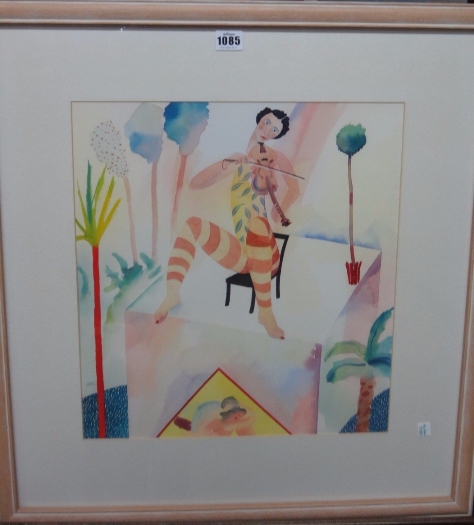 Appraisal: Nick Osborne contemporary Violin solo watercolour signed with monogram and