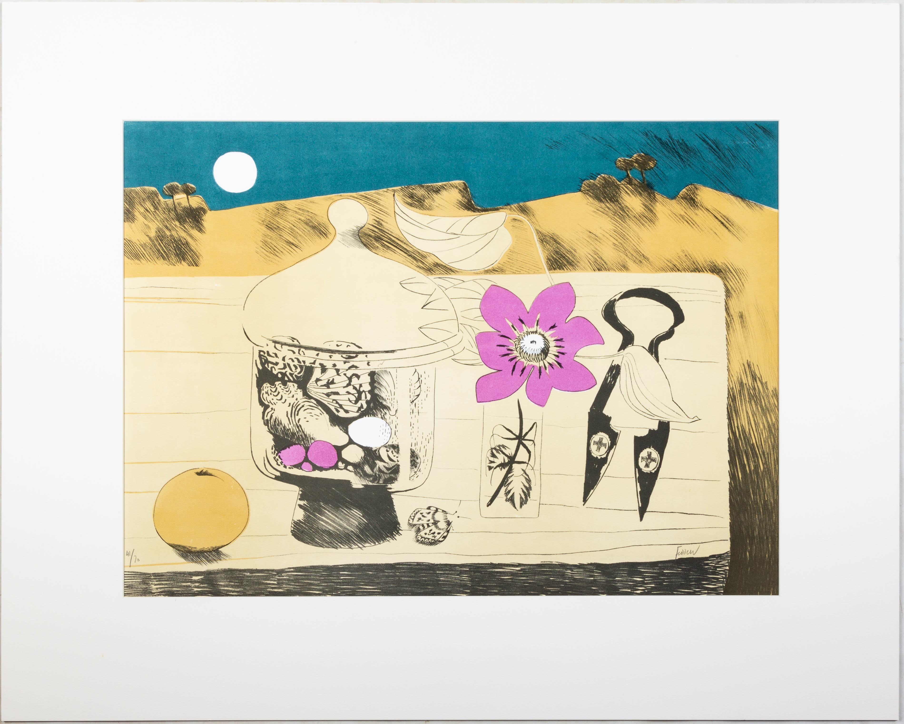 Appraisal: MARY FEDDEN R A BRITISH - POT OF SHELLS Lithograph