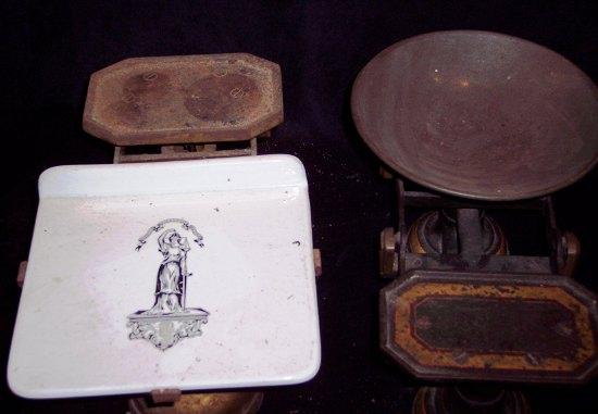 Appraisal: A balance scale with china tray and another with gilt