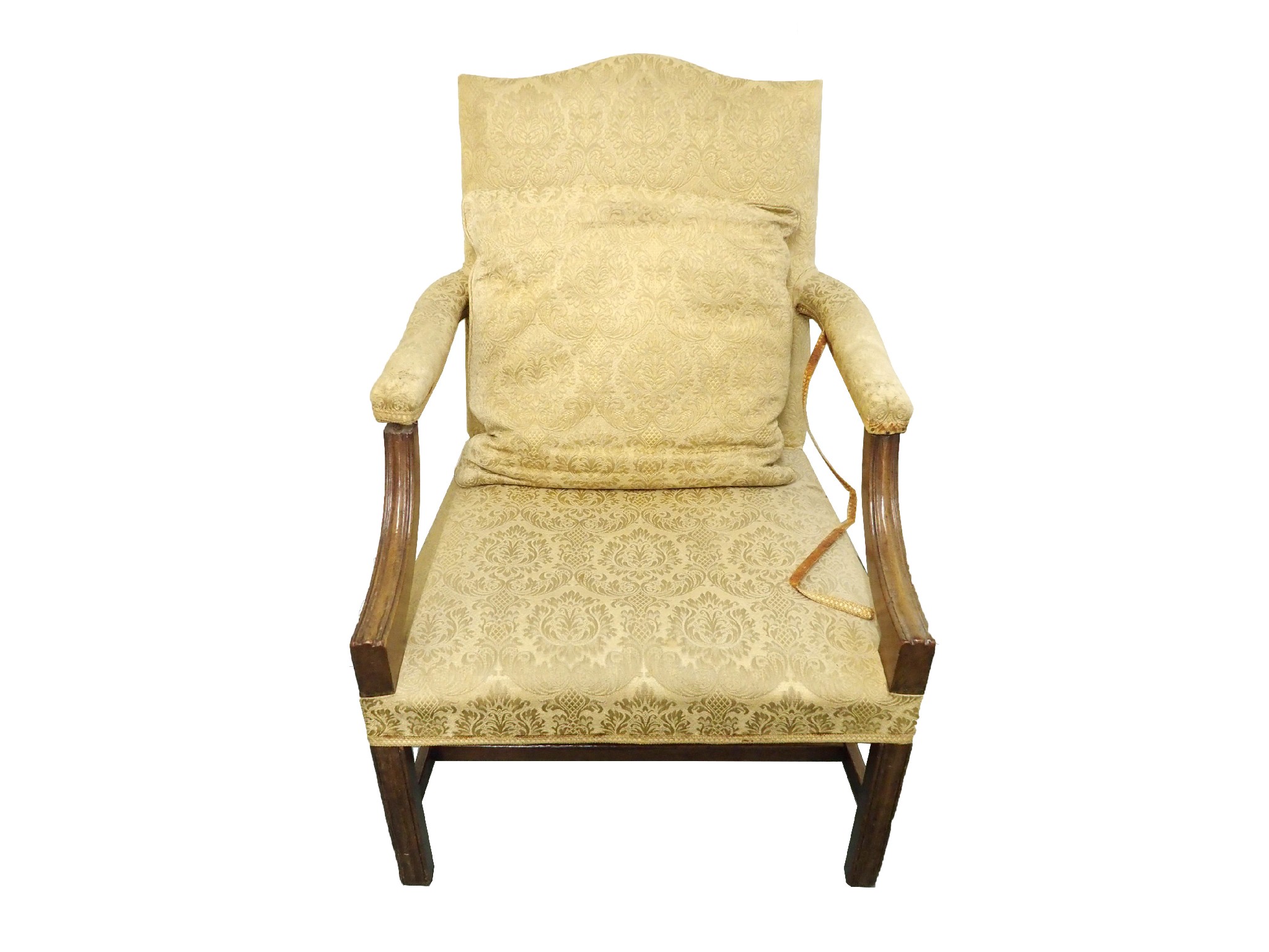 Appraisal: A th Century Gainsborough style upholstered open armchairwith mahogany scroll