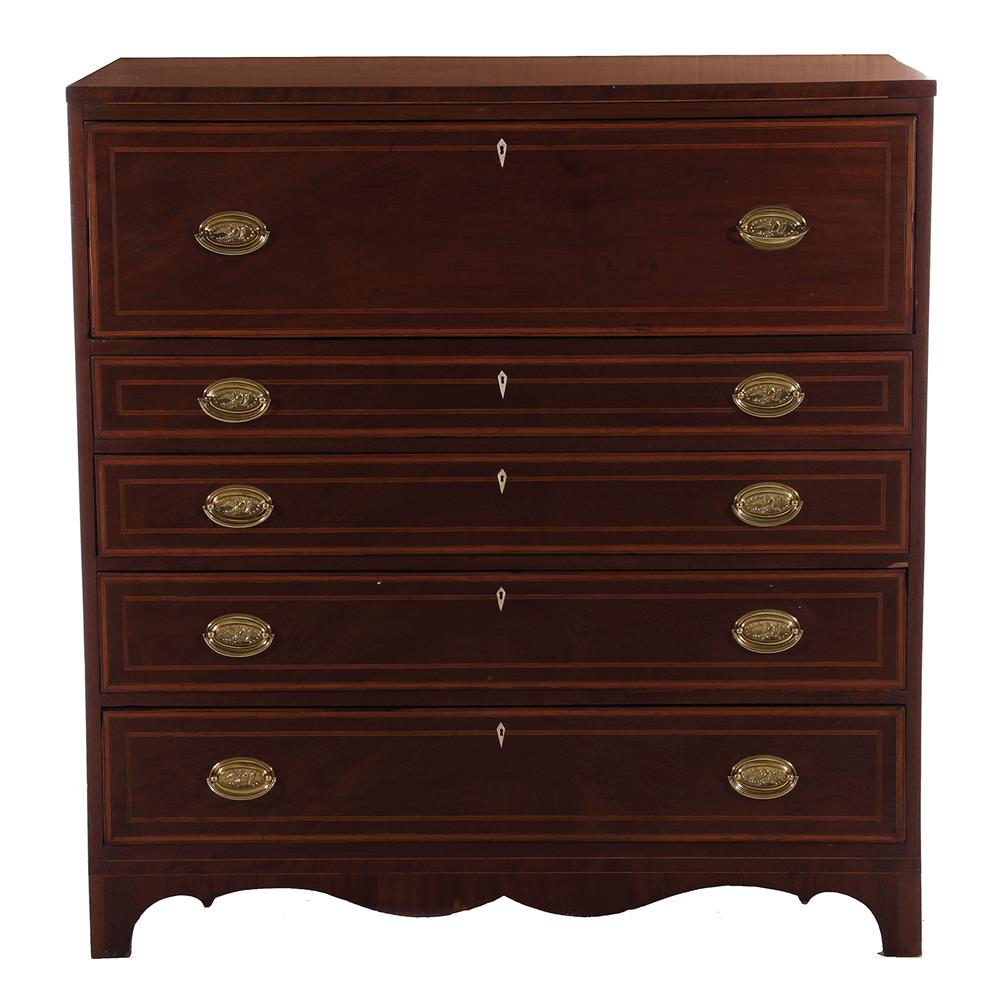 Appraisal: Southern inlaid mahogany chest with secretary drawer North or South