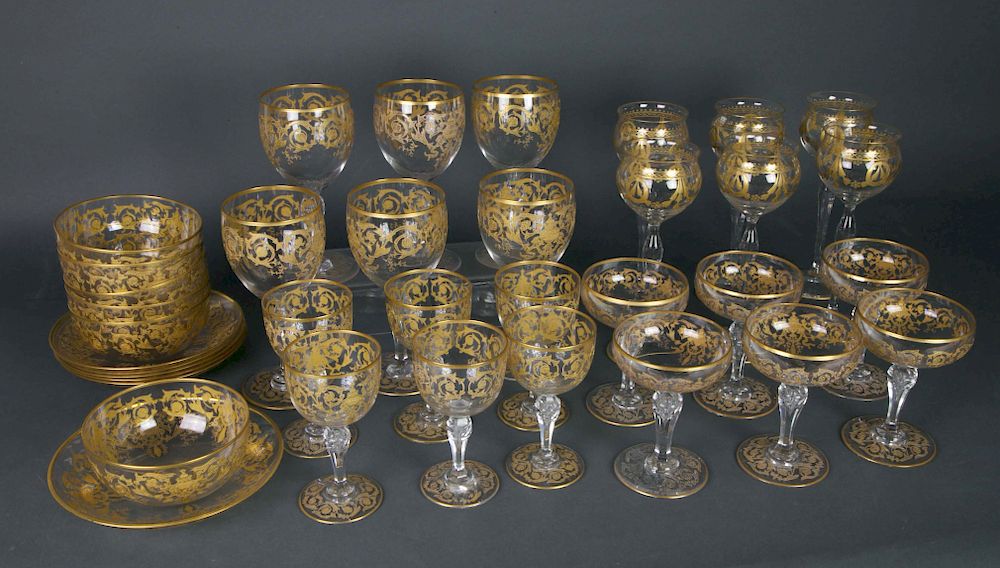 Appraisal: Set of Cut Crystal and Gilt Stemware circa Set of