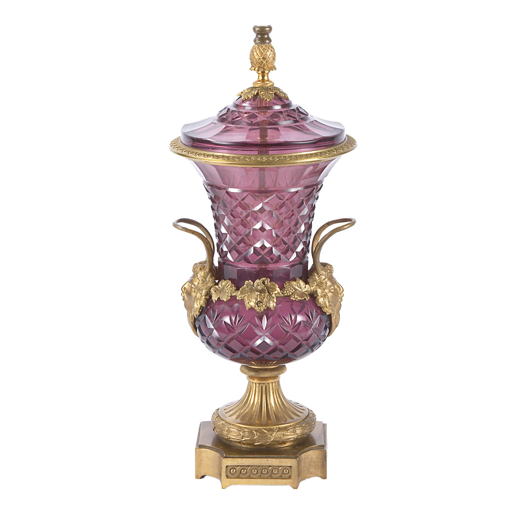 Appraisal: Empire Style Gilt-Bronze Mounted Amethyst Glass Urn Mounted as a