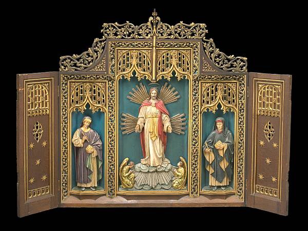 Appraisal: A Continental Gothic Revival parcel gilt and paint decorated altarpiece