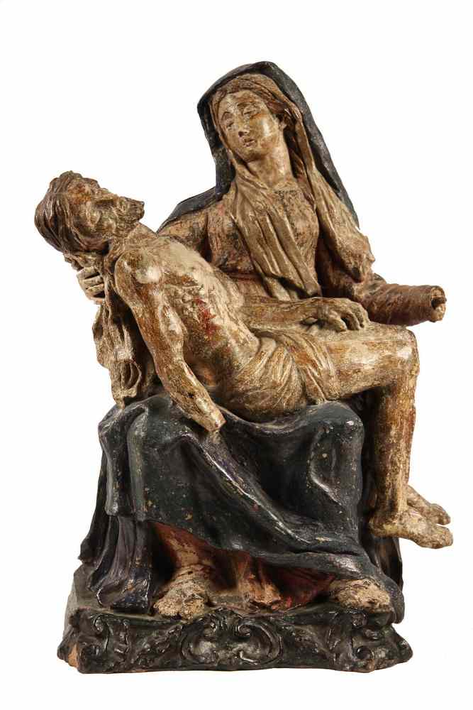 Appraisal: POLYCHROMED TERRA COTTA SCULPTURE - The Pieta th- th c