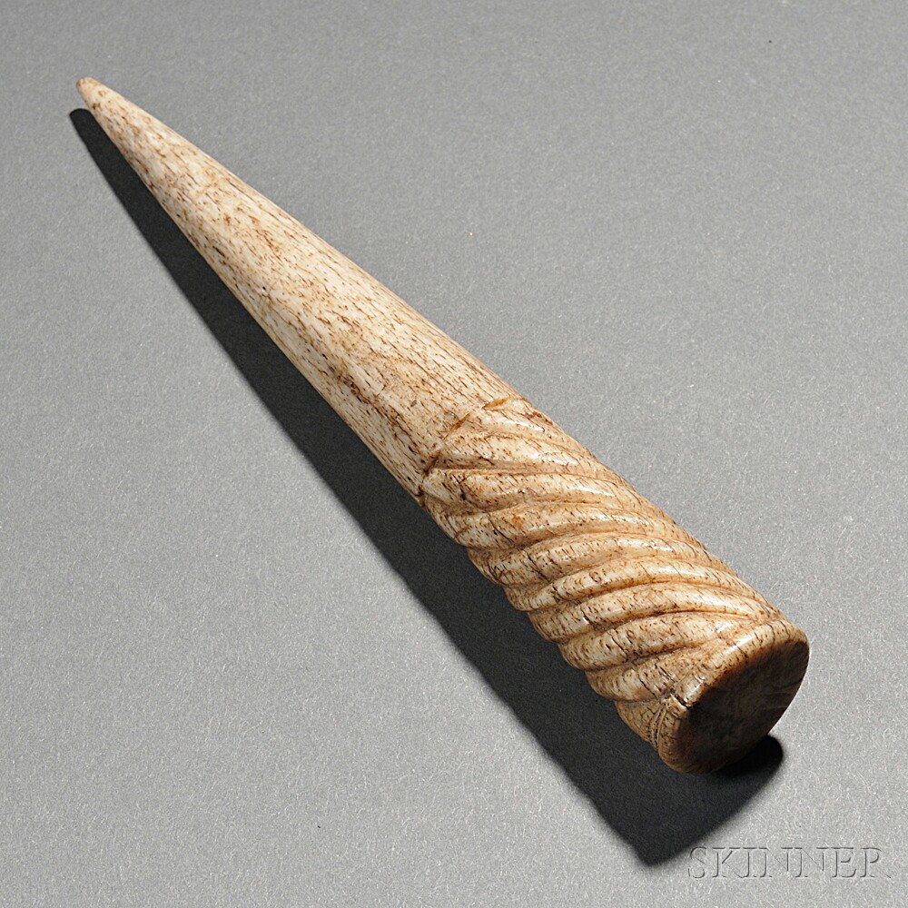 Appraisal: Turned and Carved Whalebone Fid America th century with spiral-carved